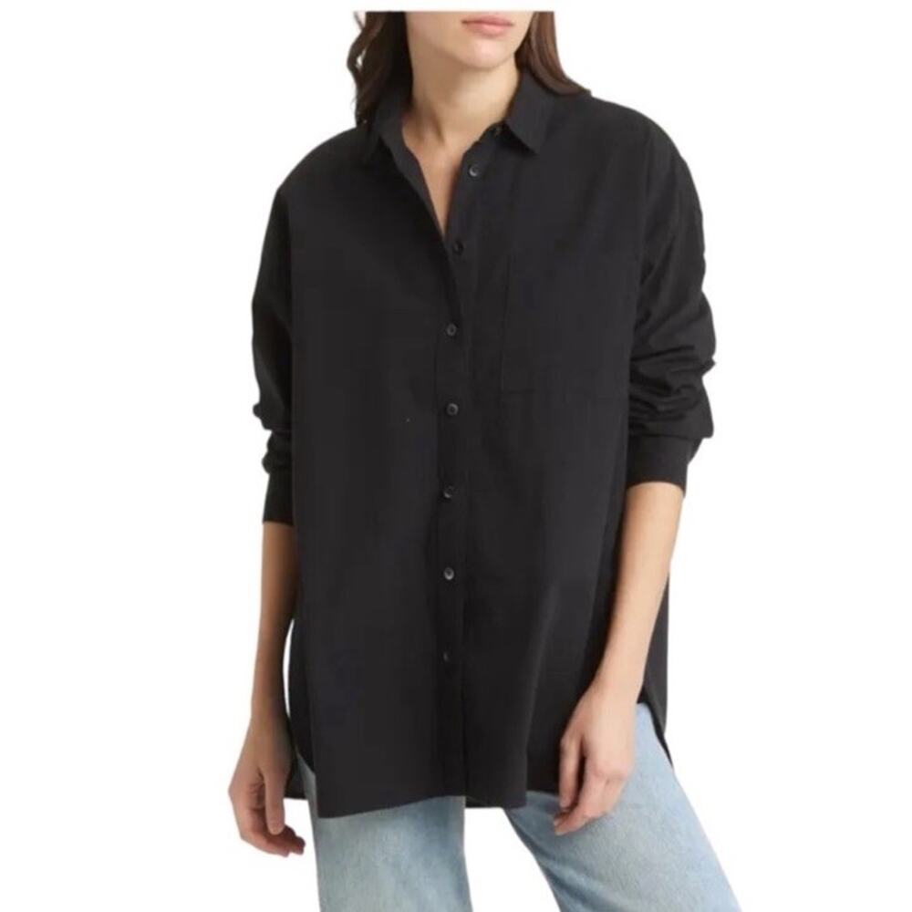 Madewell NWT Women’s Poplin Oversized Button Down Shirt Size XS Black AA